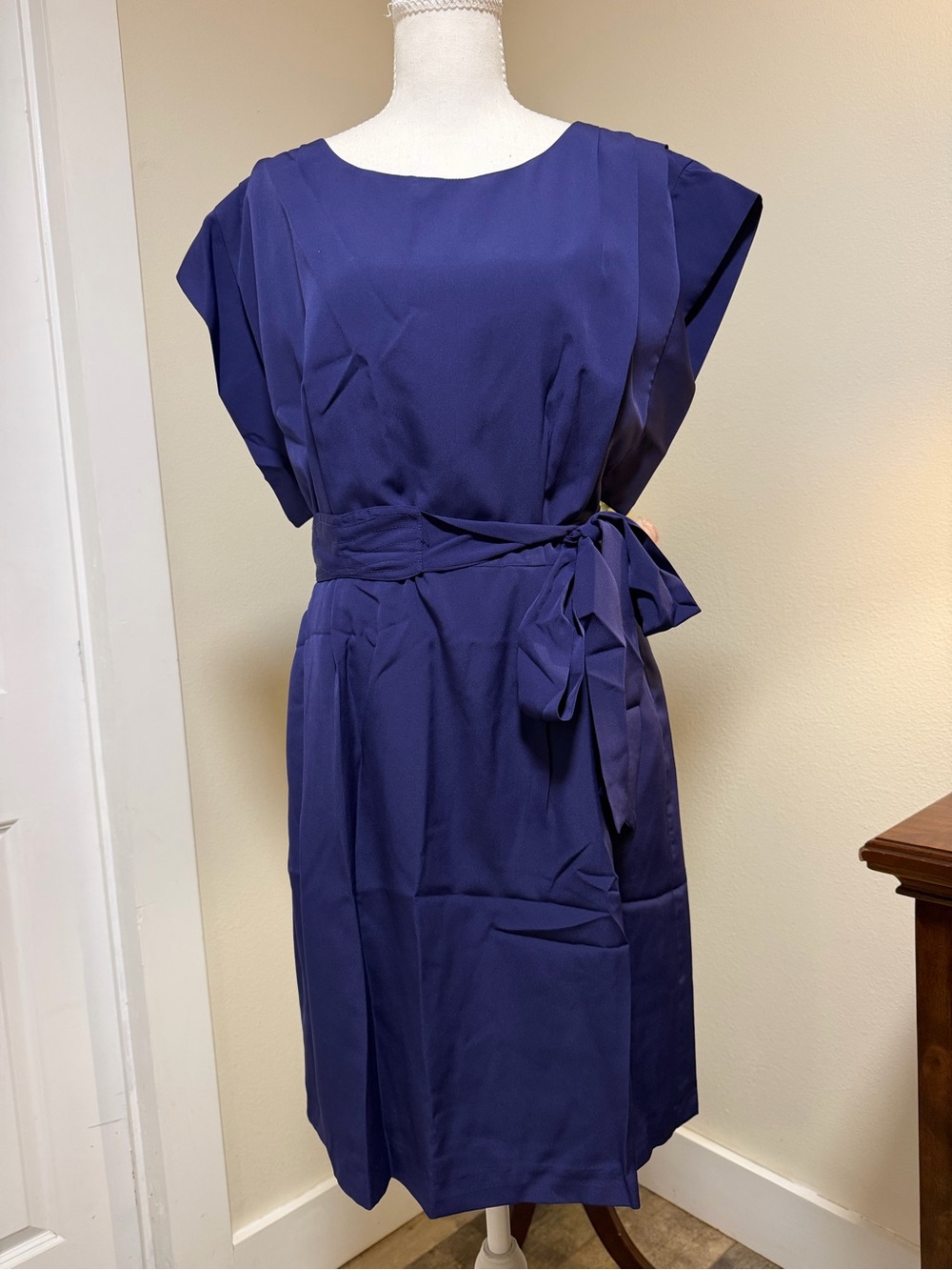 Eliza J Deep Royal Blue Tie-Waist Midi Dress Classy Comfortable Nautical Boat